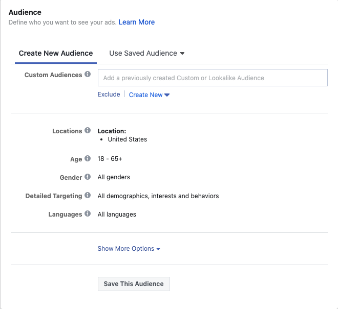 Facebook Ads for Hair Dressers, Saved Audience
