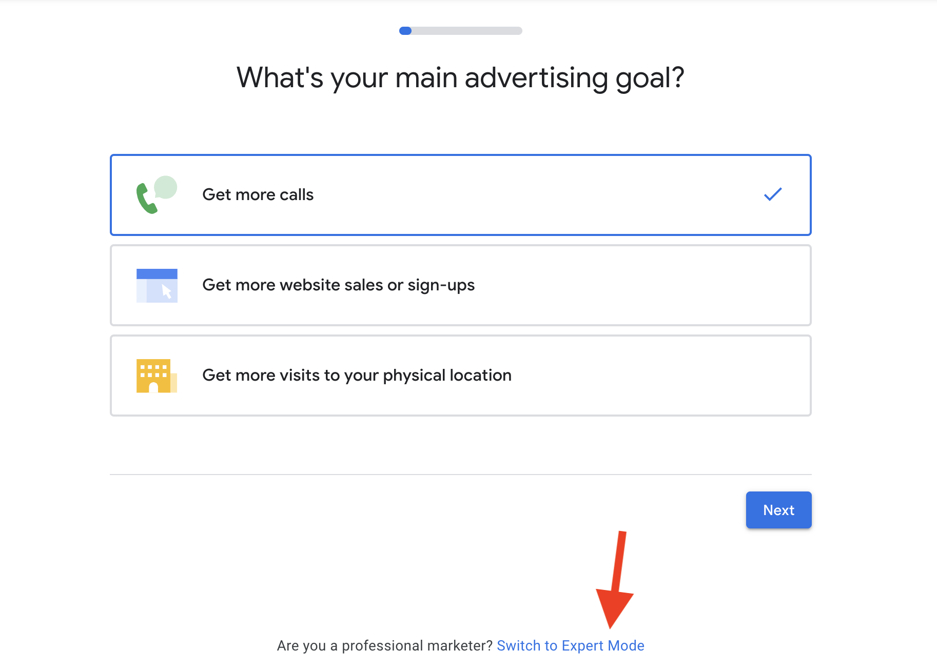 1 Switch to Expert Mode for your Google Ads for Dermatologists campaign